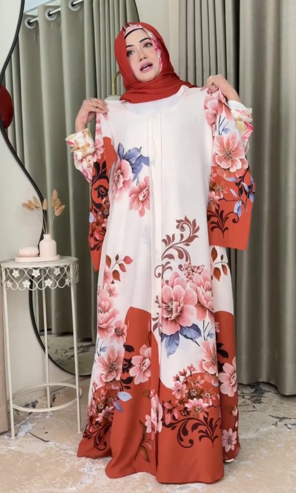 সানজিদা আবায়া কমলা ক্রীম কালার হিজাবসহ