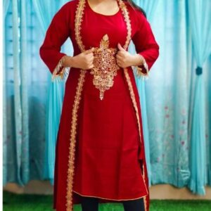 এমব্রয়ডারি কটি টু পিছ লাল খয়েরী কালার