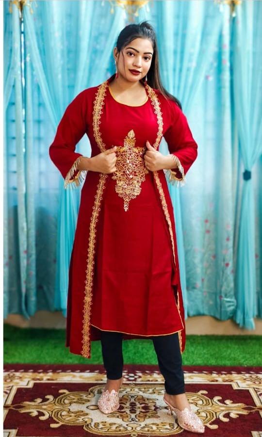 এমব্রয়ডারি কটি টু পিছ লাল খয়েরী কালার