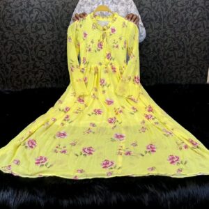ওয়ান পিছ জর্জেট গাউন হলুদ কালার